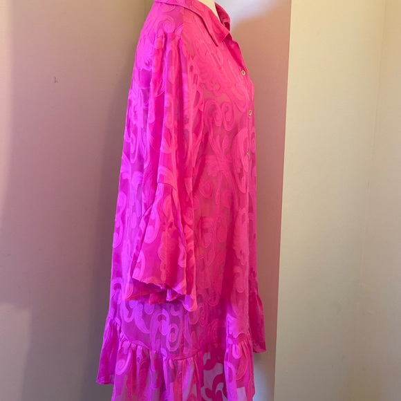 Lilly Pulitzer Natalie Shirtdress Beach Swim Cover Up Neon Pink - Picture 4 of 8